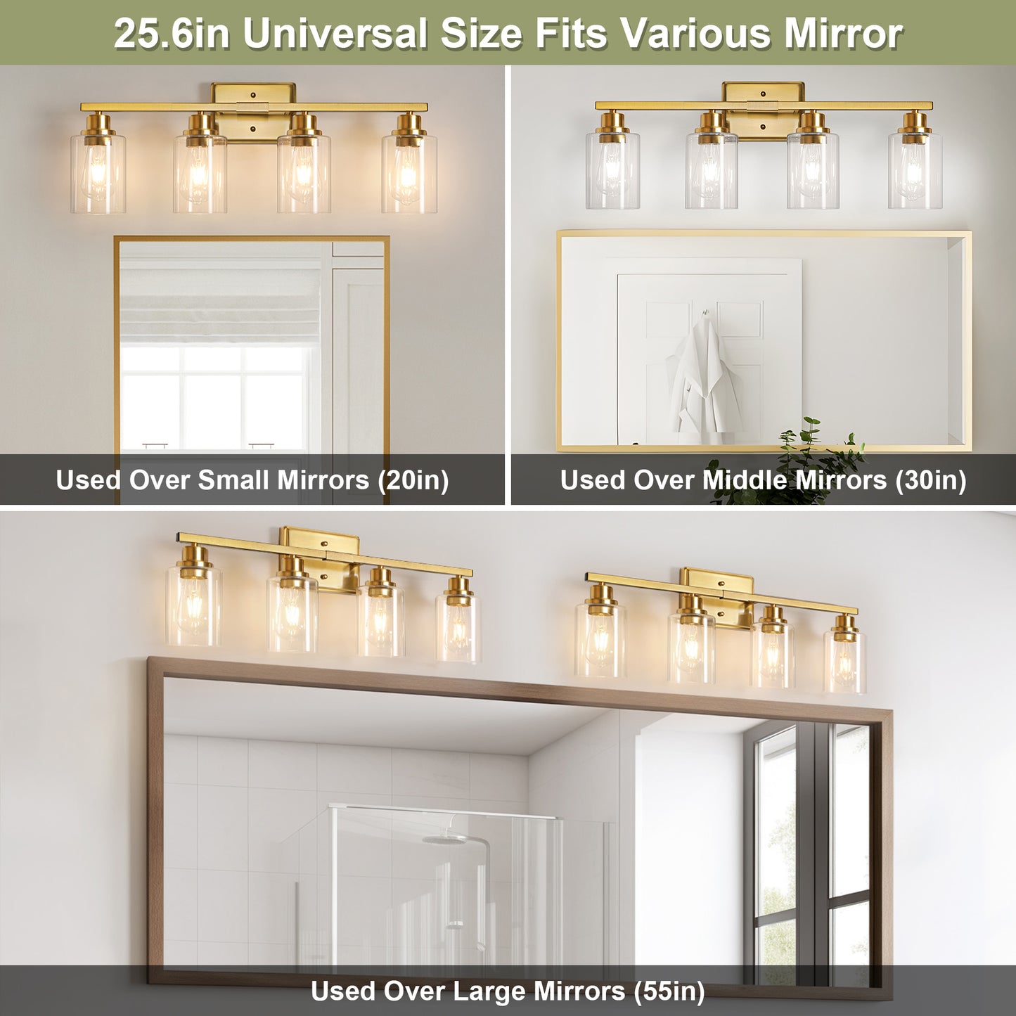 Unicozin Modern Bathroom Light Fixtures, 4 Light Vanity Lights Over Mirror, Gold Wall Lamp with Clear Glass for Living Room Cabinet Bedroom Porch Powder Room