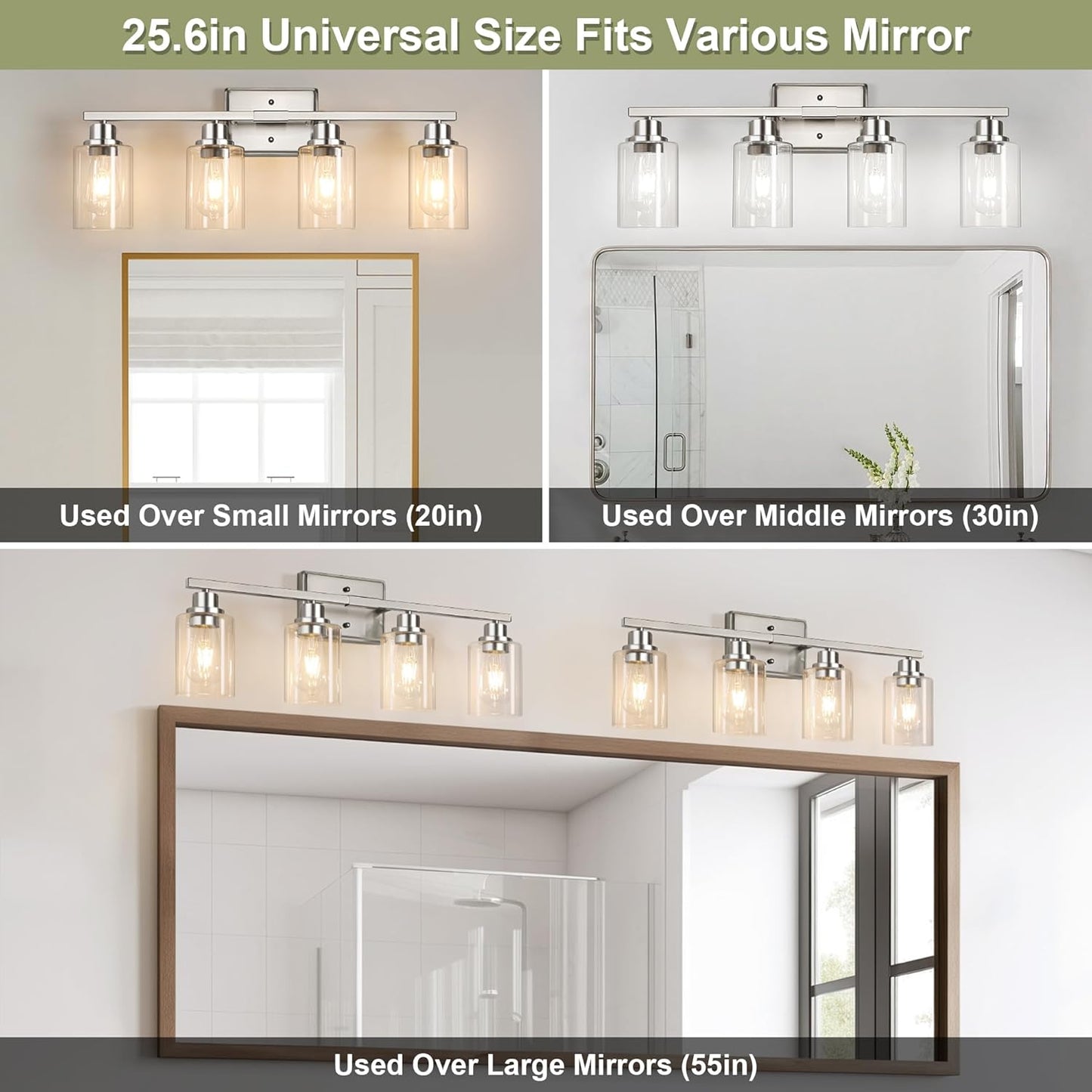Unicozin Modern Bathroom Light Fixtures, 4 Light Vanity Lights Over Mirror, Brushed Nickel Wall Lamp with Clear Glass for Living Room Cabinet Bedroom Porch