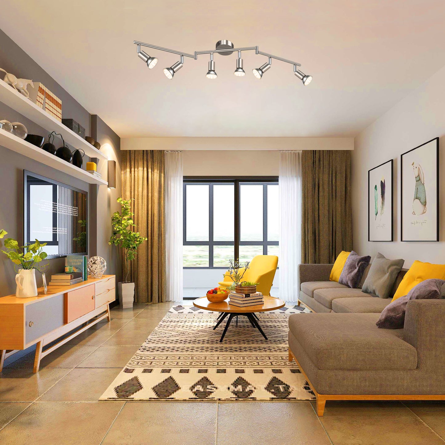 Unicozin LED Ceiling Light Rotatable, 6 Way LED Ceiling Spotlight, Matt Nickel & Swivelling Design, for Kitchen, Living Room, Bedroom, Including 6X 4W GU10 LED Bulbs (400LM, Warm White, AC220-240V)